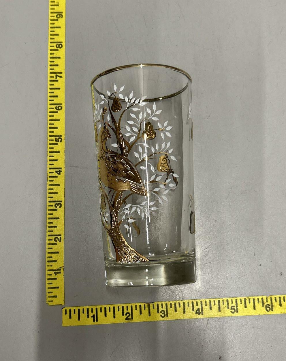 Culver Partridge in a Pear Tree Gold Overlay Tumbler Set of 2 Vintage
