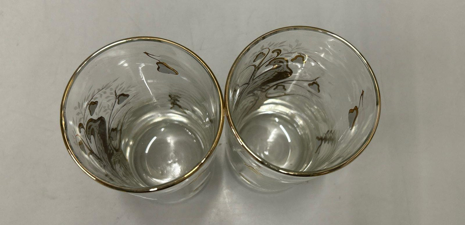 Culver Partridge in a Pear Tree Gold Overlay Tumbler Set of 2 Vintage