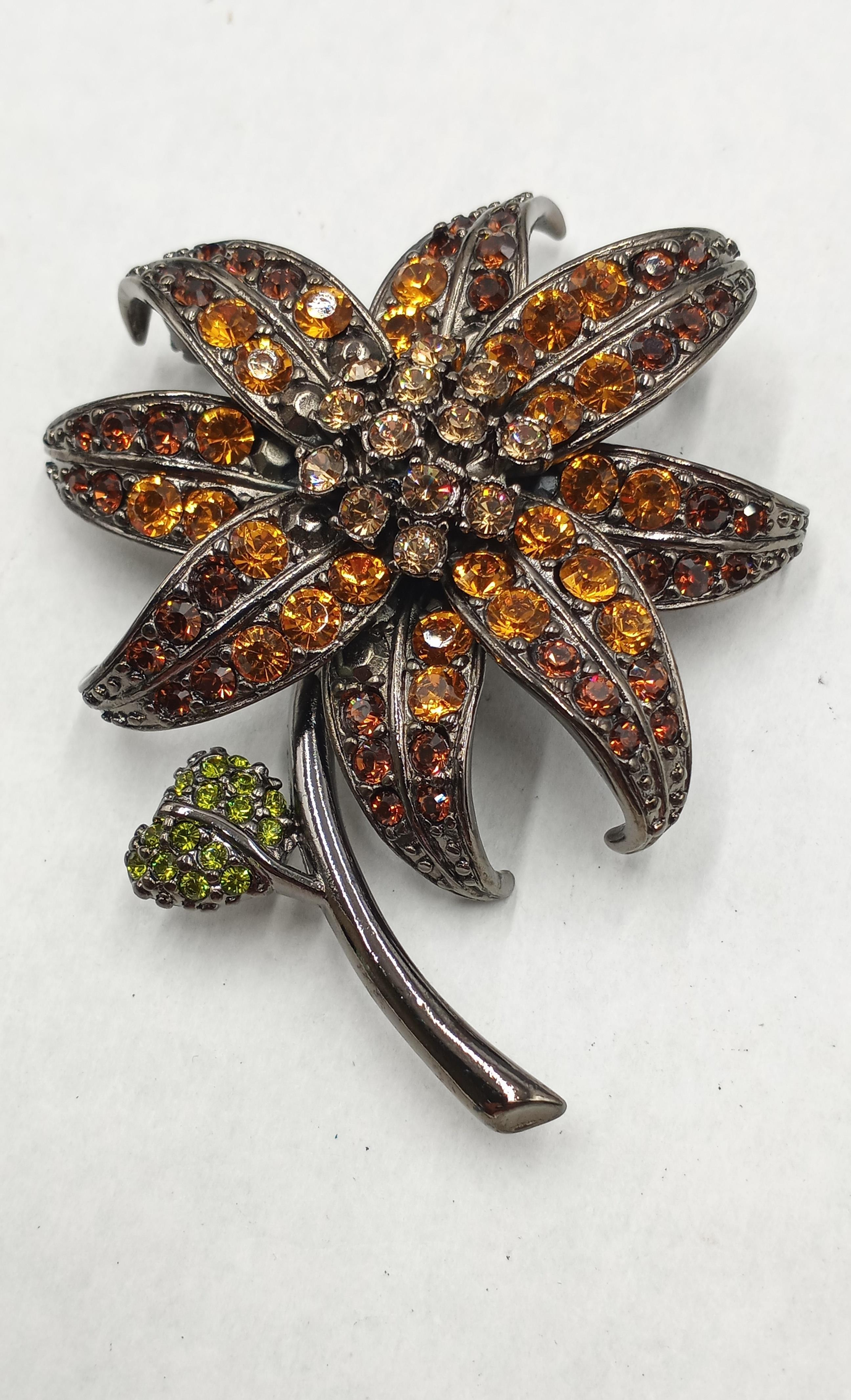 Vintage Joan Rivers Crystal Flower Statement Brooch