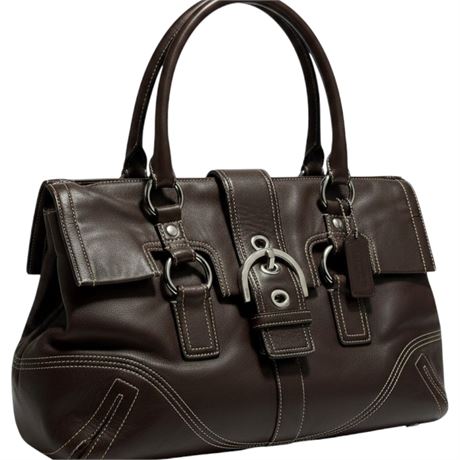 Coach Soho Brown Leather Buckle Flap Satchel (16"x9"x7") [443G]