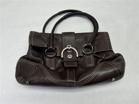 Coach Soho Brown Leather Buckle Flap Satchel (16"x9"x7") [443G]
