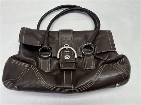 Coach Soho Brown Leather Buckle Flap Satchel (16"x9"x7") [443G]