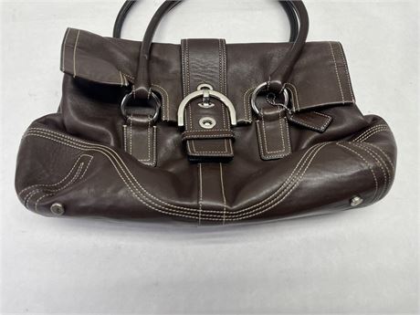 Coach Soho Brown Leather Buckle Flap Satchel (16"x9"x7") [443G]