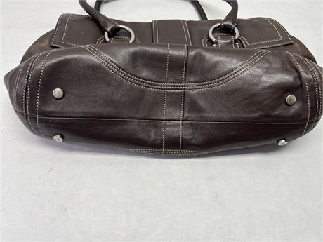 Coach Soho Brown Leather Buckle Flap Satchel (16"x9"x7") [443G]
