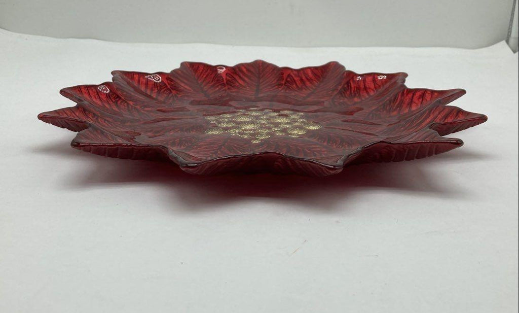 Turkish Glass Red Poinsettia Serving Tray, 12.75 In