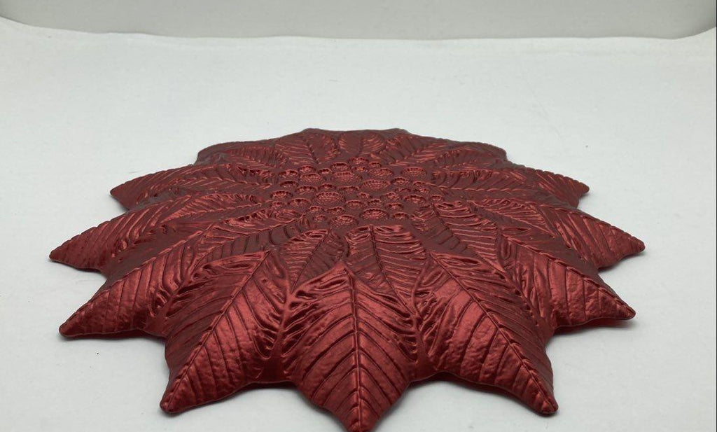 Turkish Glass Red Poinsettia Serving Tray, 12.75 In