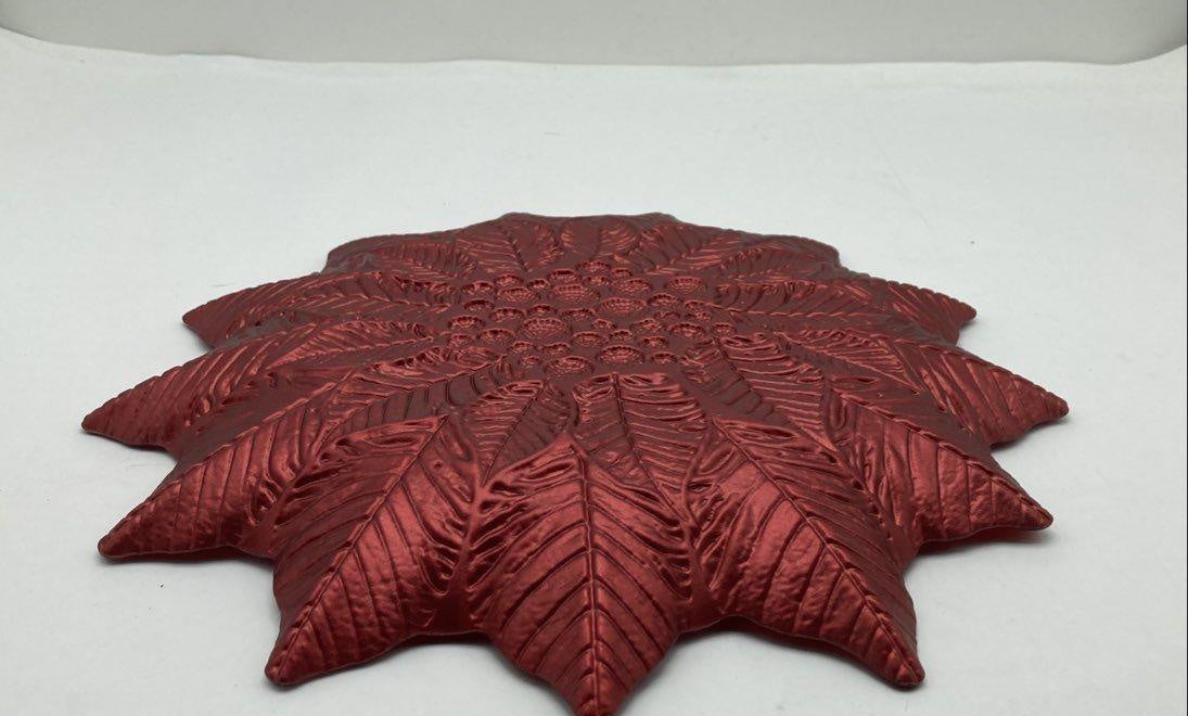 Turkish Glass Red Poinsettia Serving Tray, 12.75 In