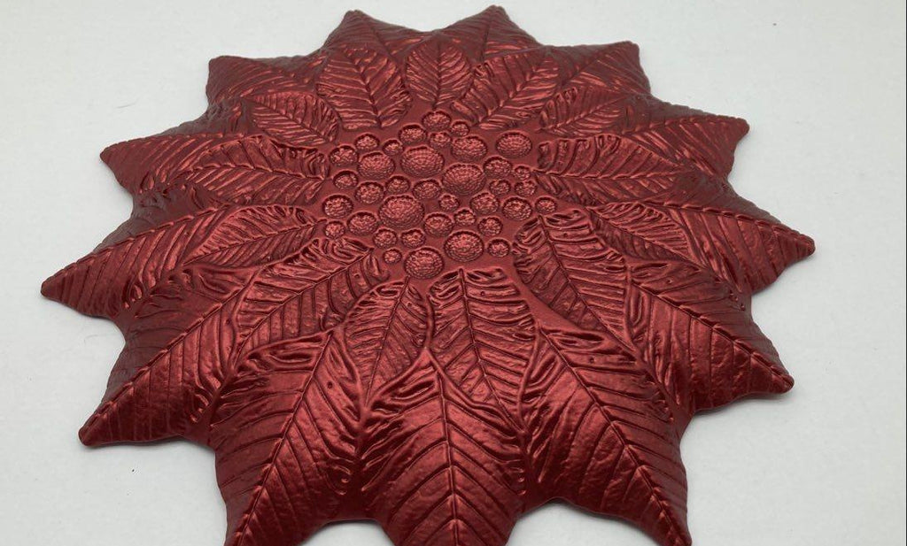 Turkish Glass Red Poinsettia Serving Tray, 12.75 In