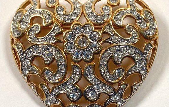 Swarovski Crystal Gold tone Heart Brooch