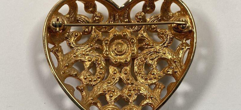 Swarovski Crystal Gold tone Heart Brooch