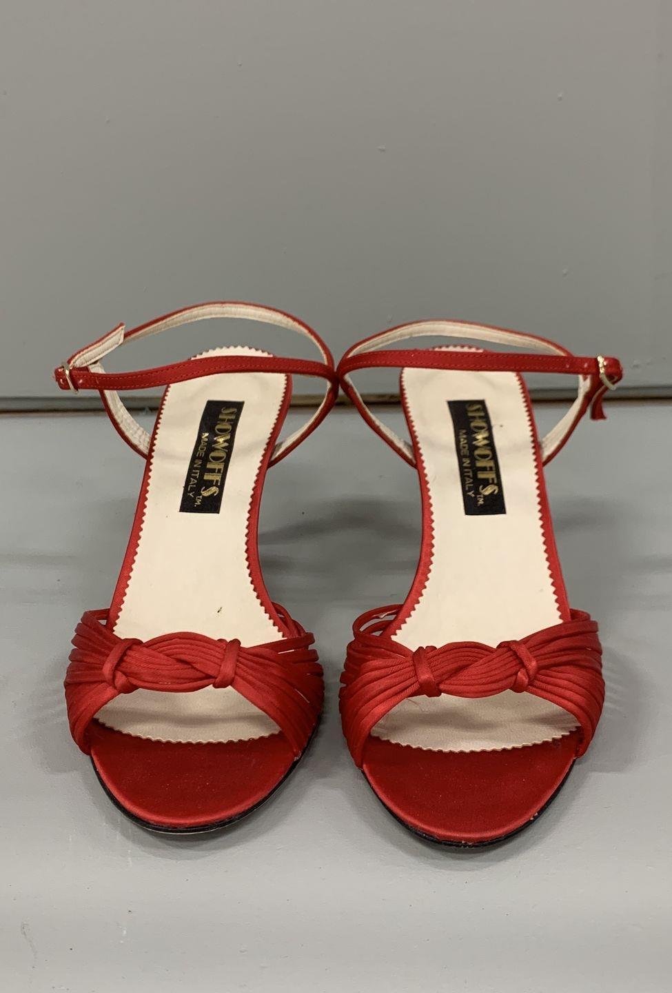 Showoffs Red Satin Strappy Knotted Heels Made In Italy Size 8N