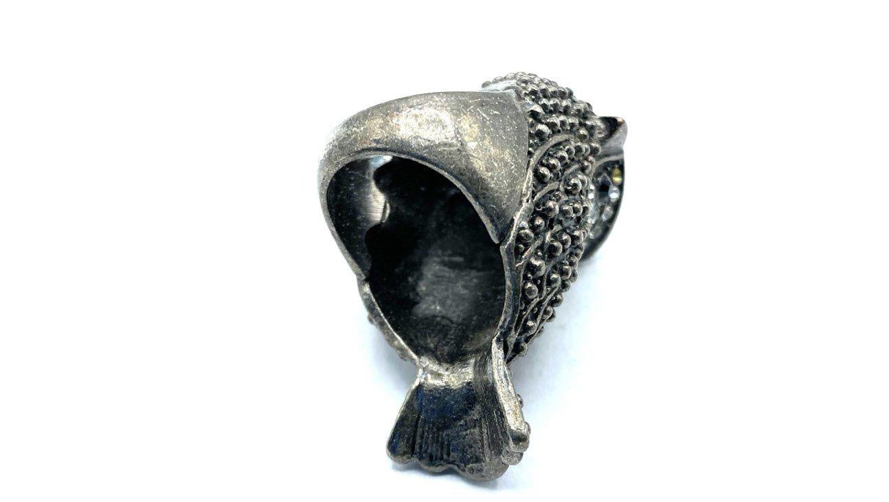 Silver-Tone Rhinestone Owl Cocktail Ring Size 6