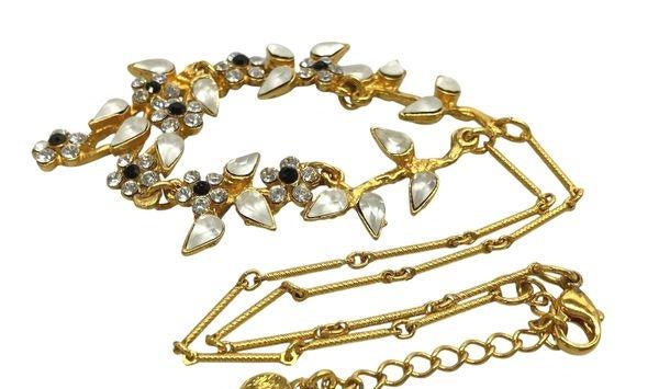 Yoni Z Black & White Crystal Flower Necklace Set