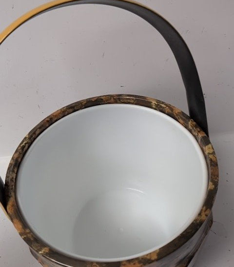 Vintage Mid-Century Modern Marbled Ice Bucket Yellow Lid Chrome Handle