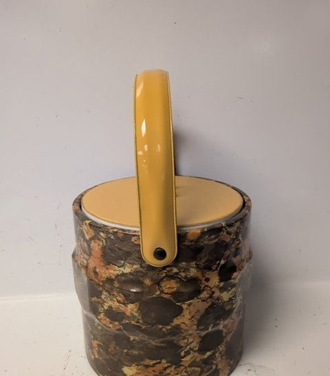 Vintage Mid-Century Modern Marbled Ice Bucket Yellow Lid Chrome Handle