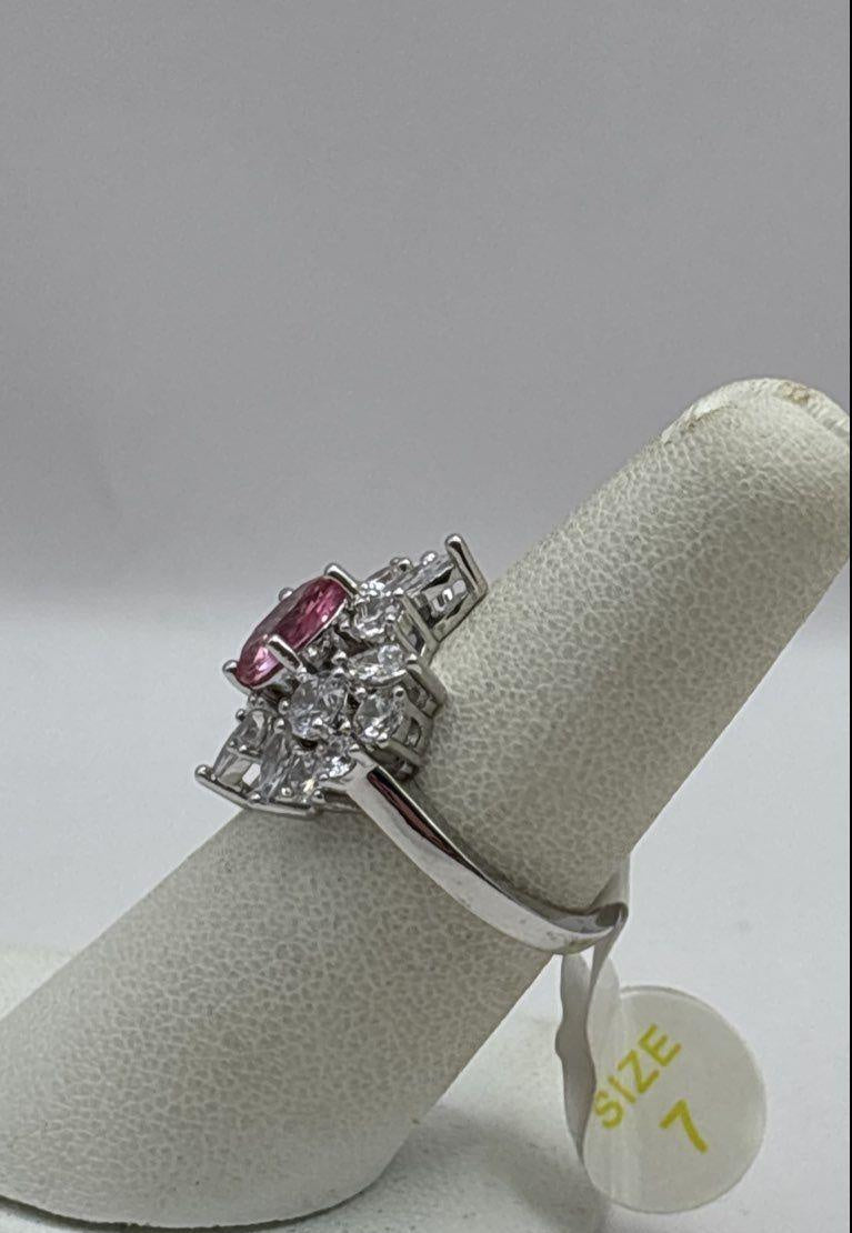 Bomb Party The Scarlett Ring Rhodium Plated Pink Lab Tourmaline Cluster Size 7
