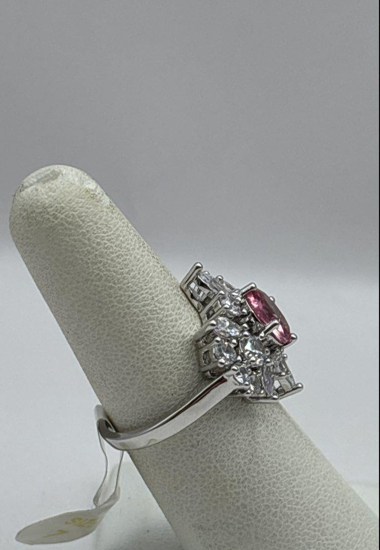 Bomb Party The Scarlett Ring Rhodium Plated Pink Lab Tourmaline Cluster Size 7