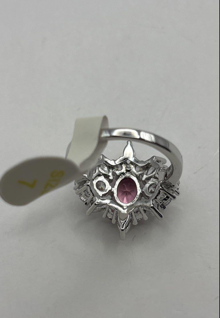 Bomb Party The Scarlett Ring Rhodium Plated Pink Lab Tourmaline Cluster Size 7