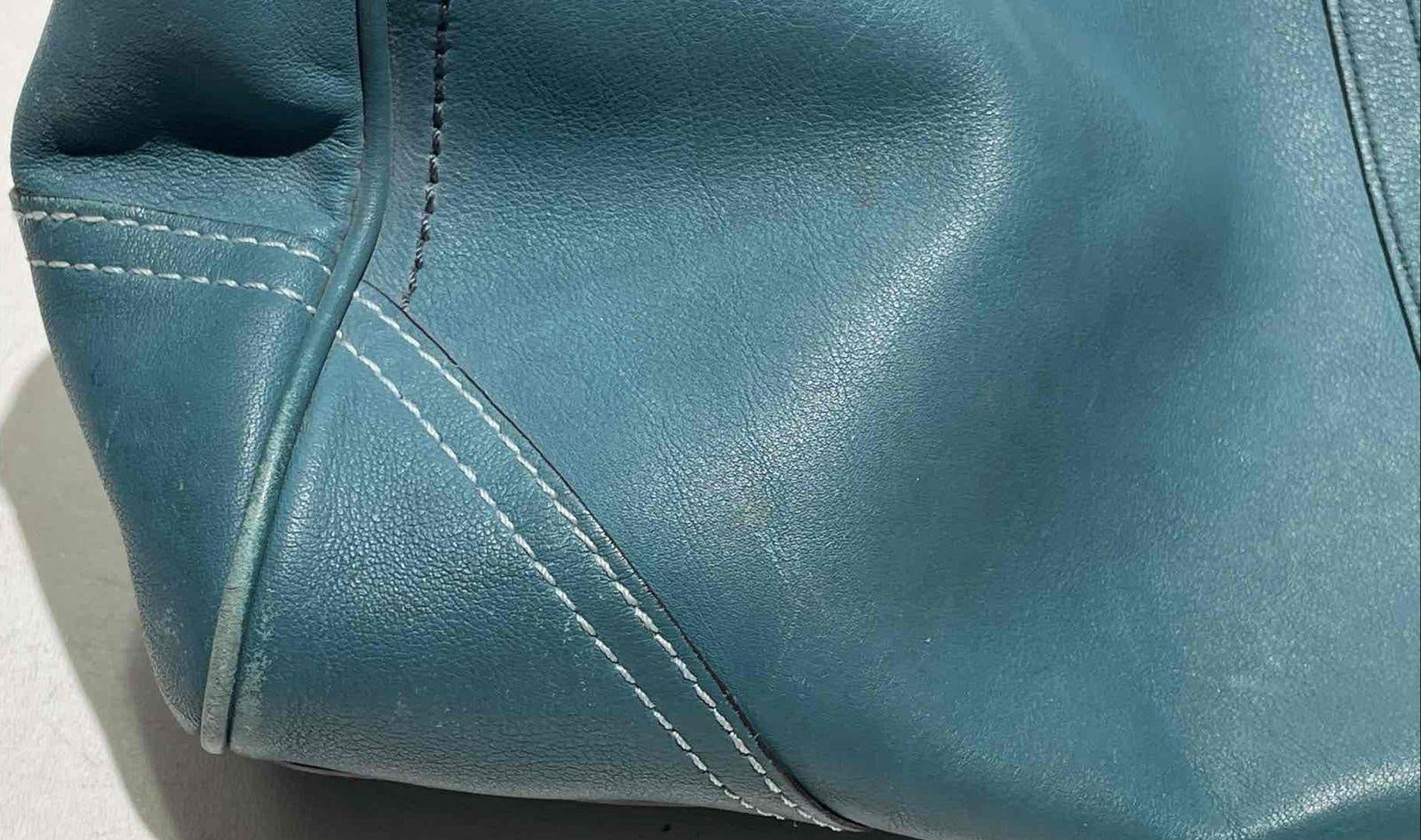 Coach Teal Leather Shoulder Bag with Silver Hardware and Tasseled Straps