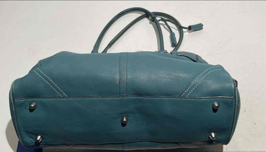 Coach Teal Leather Shoulder Bag with Silver Hardware and Tasseled Straps