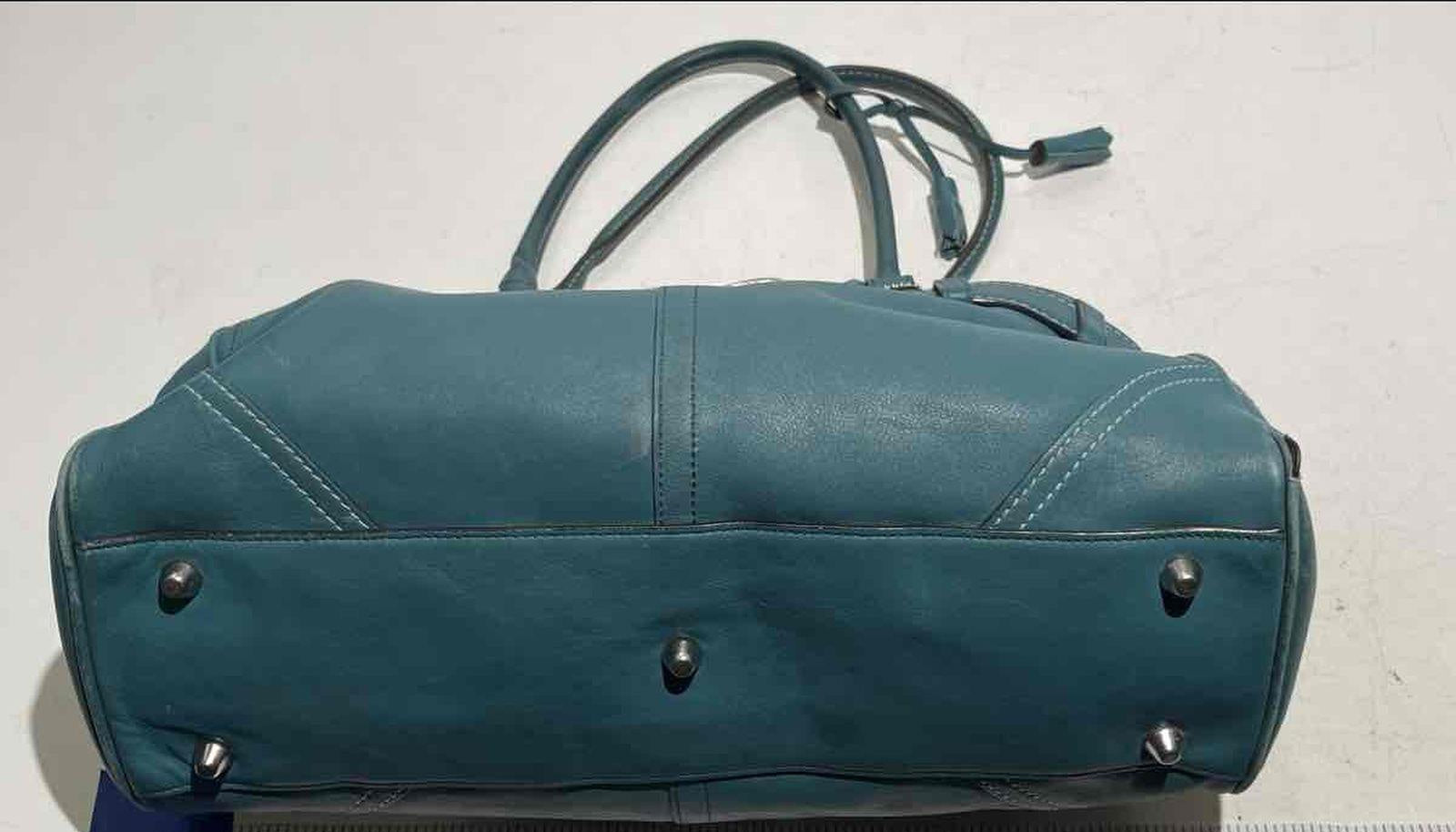 Coach Teal Leather Shoulder Bag with Silver Hardware and Tasseled Straps