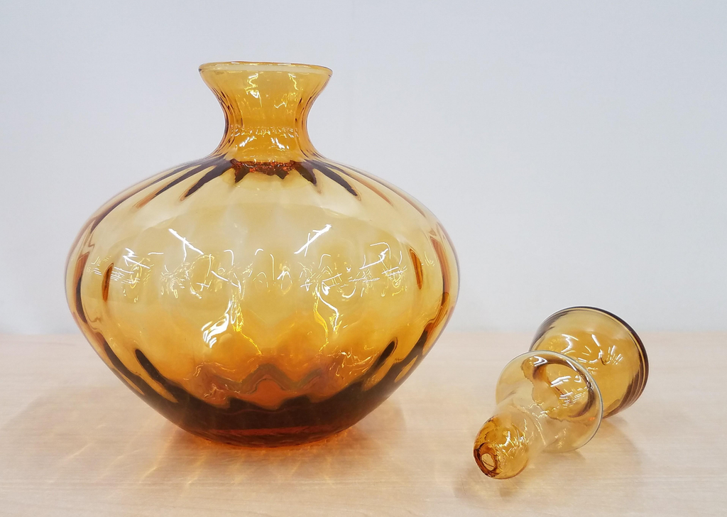 11" Tall Hand Blown Amber Glass Decanter w/ Stopper
