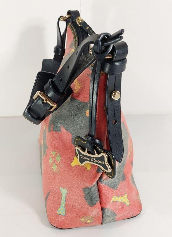 Dooney & Bourke Red Coated Canvas Scottie Black Leather Trim Dog Handbag Purse