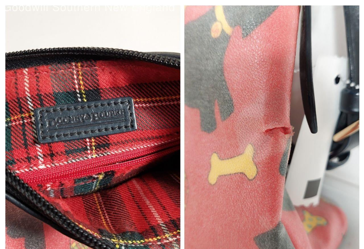 Dooney & Bourke Red Coated Canvas Scottie Black Leather Trim Dog Handbag Purse