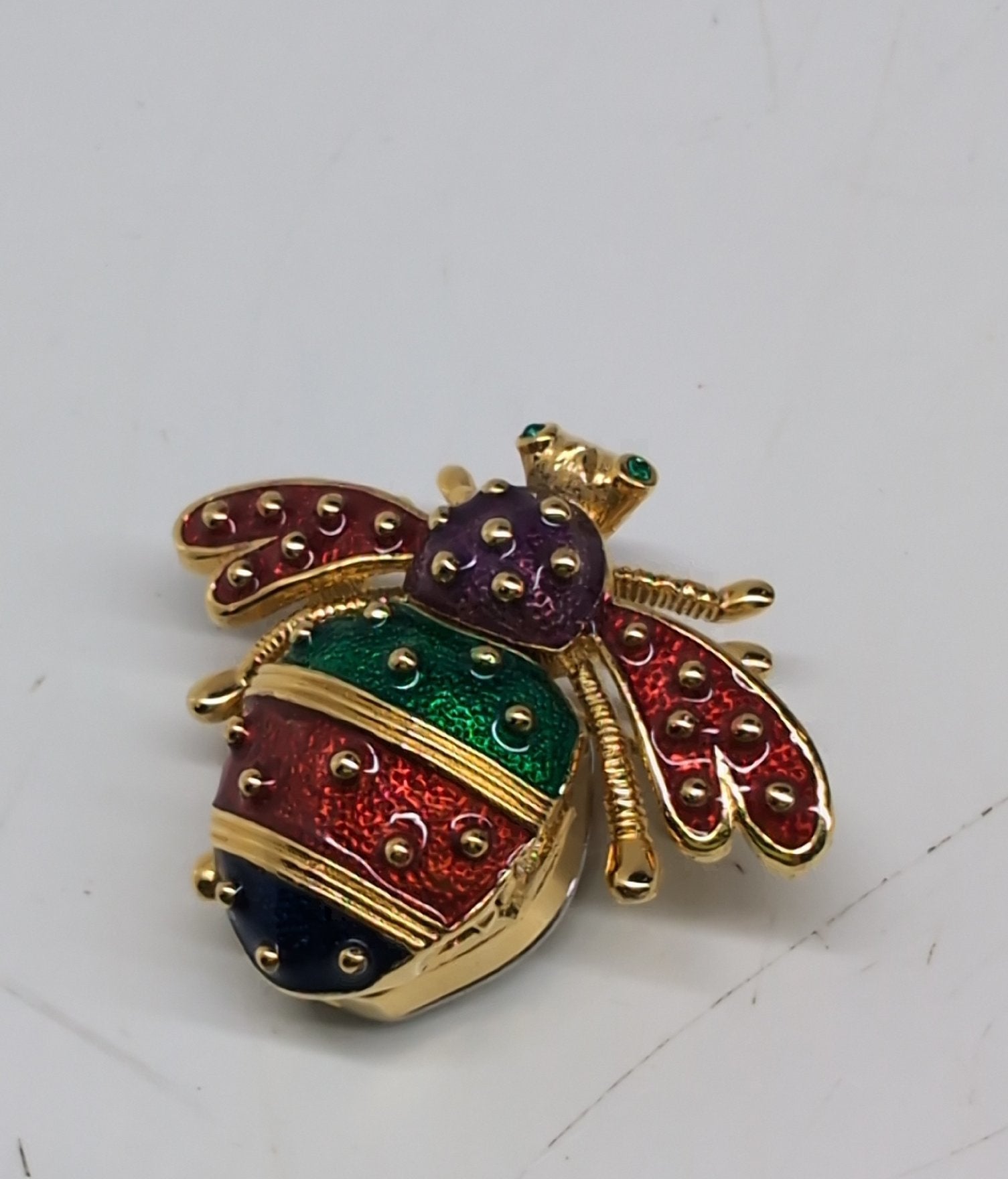 Signed Joan Rivers Vintage Multi Color Enamel Bee Watch Pin Brooch