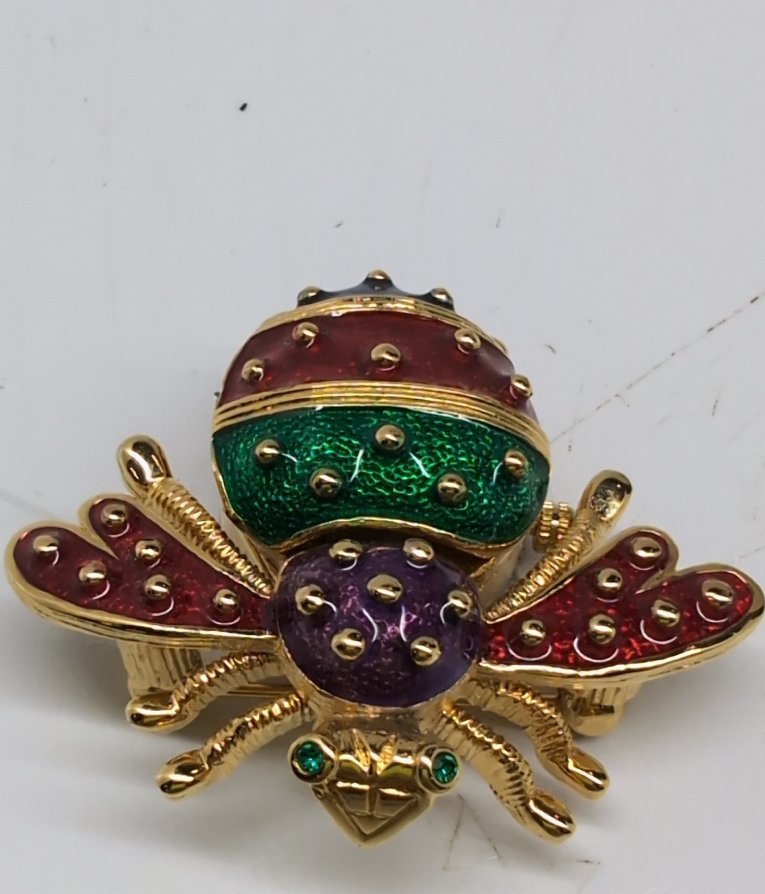 Signed Joan Rivers Vintage Multi Color Enamel Bee Watch Pin Brooch