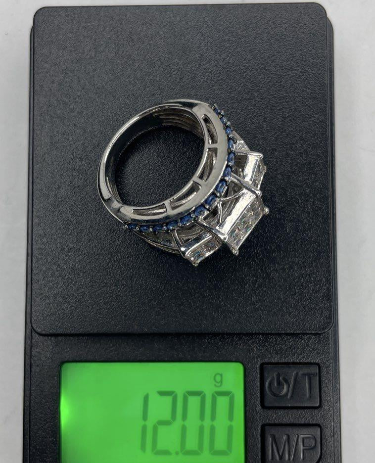 Sterling Silver Art Deco Cubic Zirconia Cocktail Ring Size 7 12g
