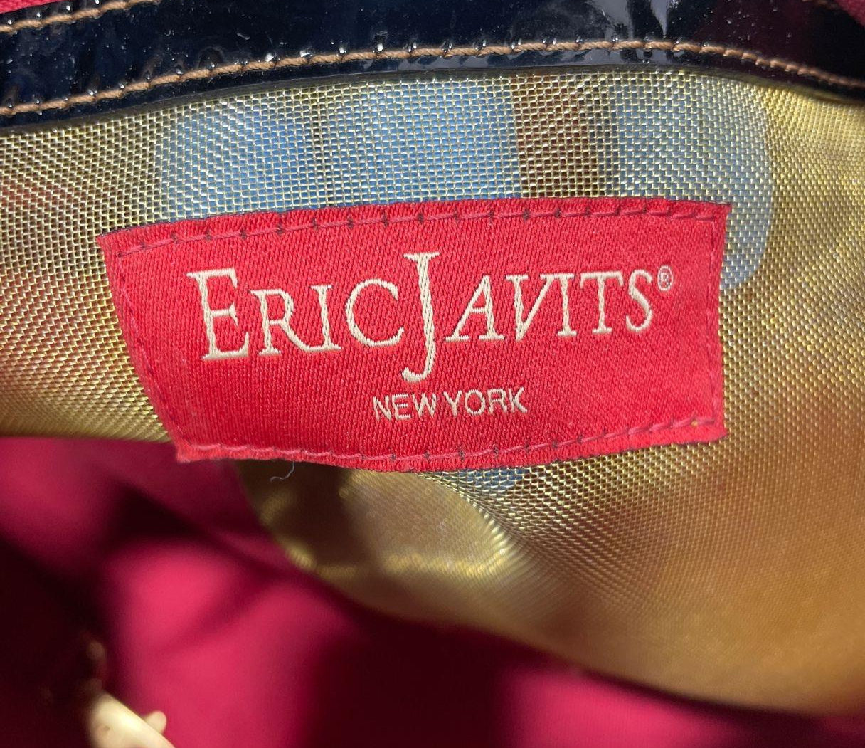 Eric Javits Womens Shoulder Handbag Brown Black Woven Straw Purse Red Lining