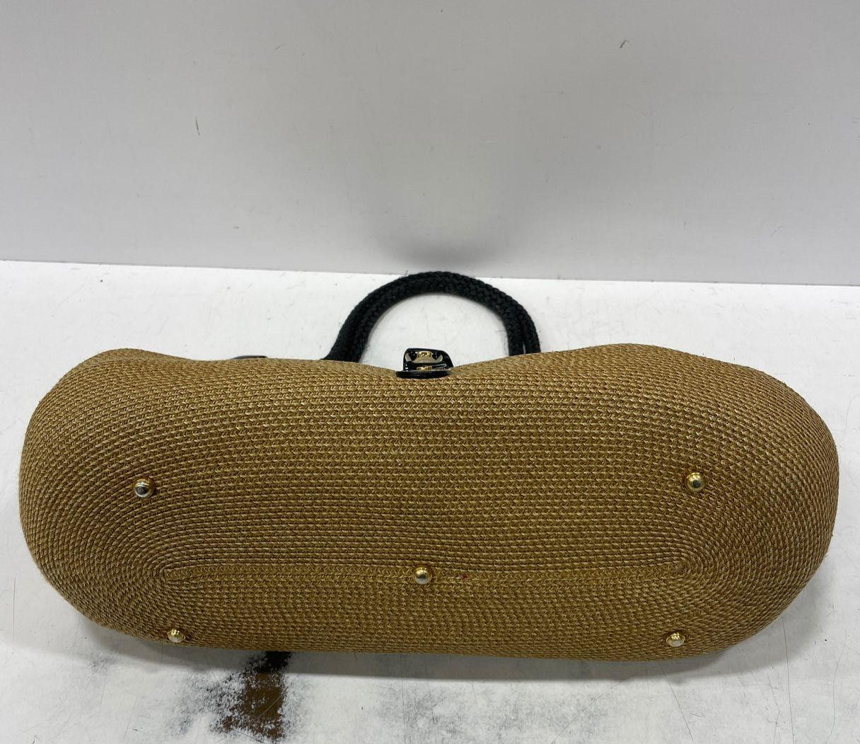 Eric Javits Womens Shoulder Handbag Brown Black Woven Straw Purse Red Lining
