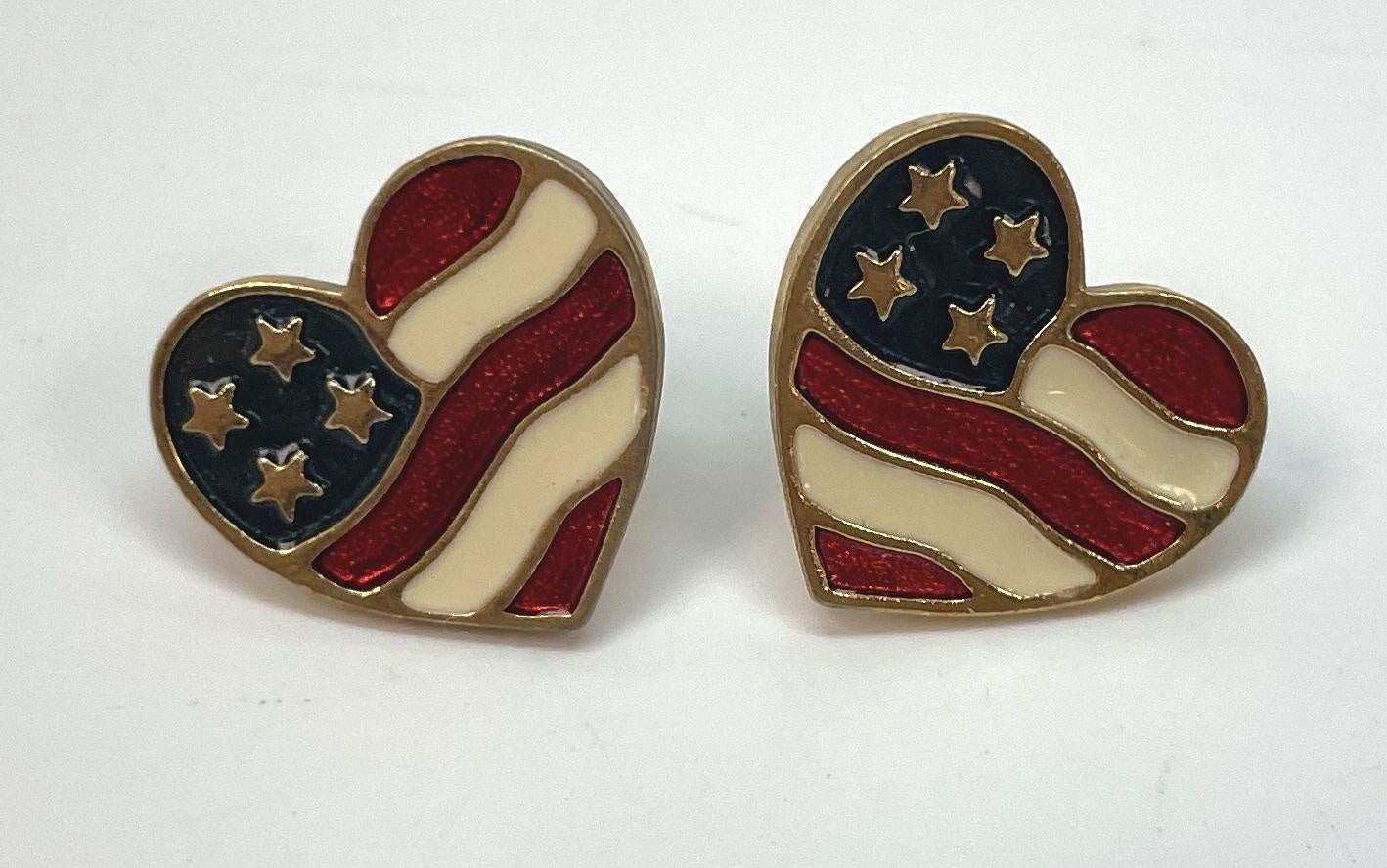 Vintage Avon Heart of America Enamel Flag Stud Earrings