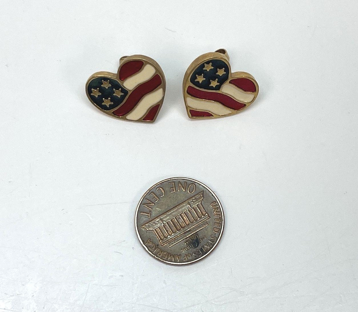 Vintage Avon Heart of America Enamel Flag Stud Earrings