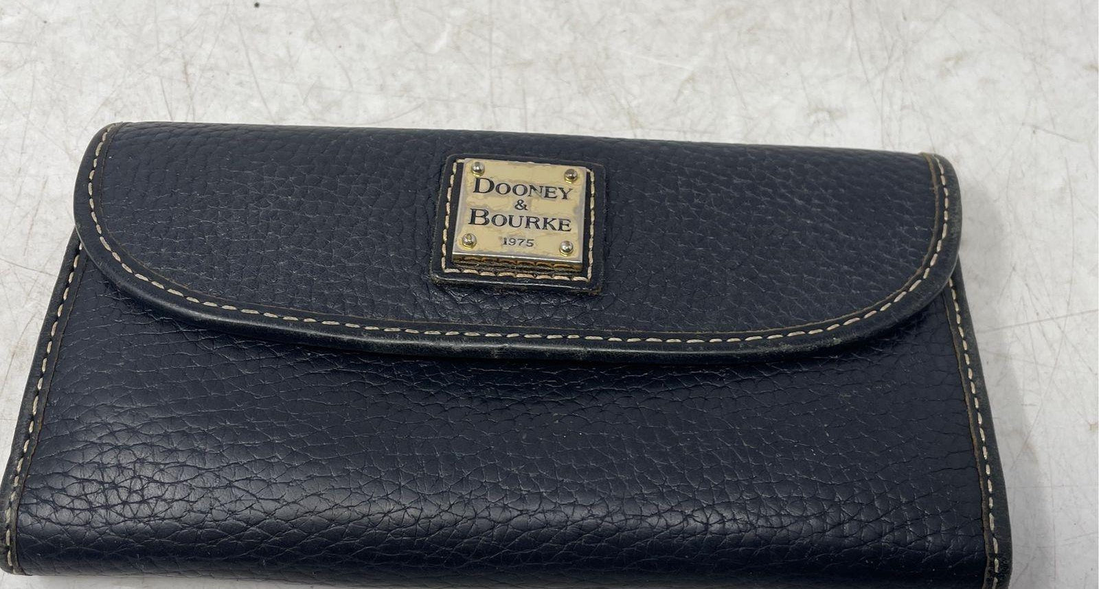 Dooney & Bourke Black Pebbled Leather Snap Tri-Fold Wallet with Card Holder