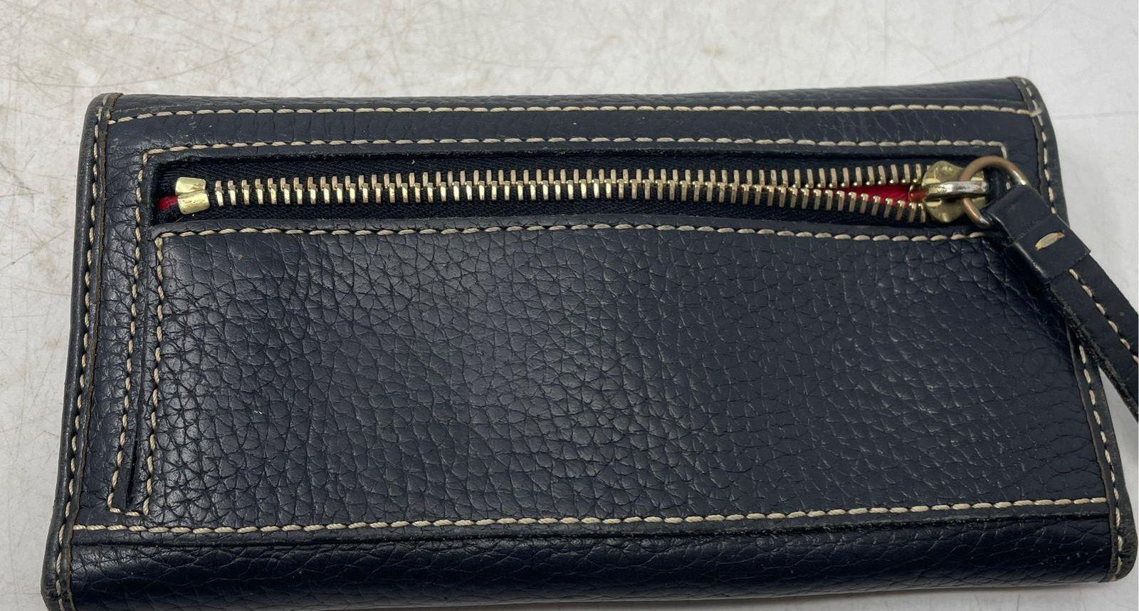 Dooney & Bourke Black Pebbled Leather Snap Tri-Fold Wallet with Card Holder