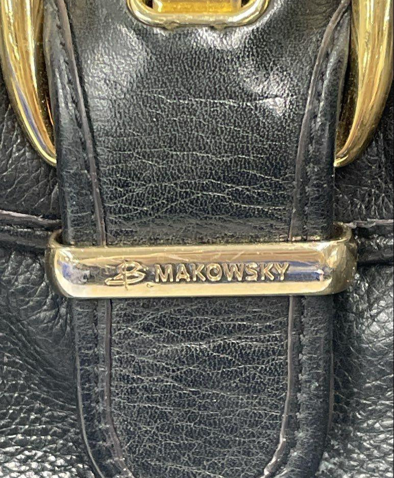 B Makowsky Black Leather Hobo Shoulder Bag Gold Hardware