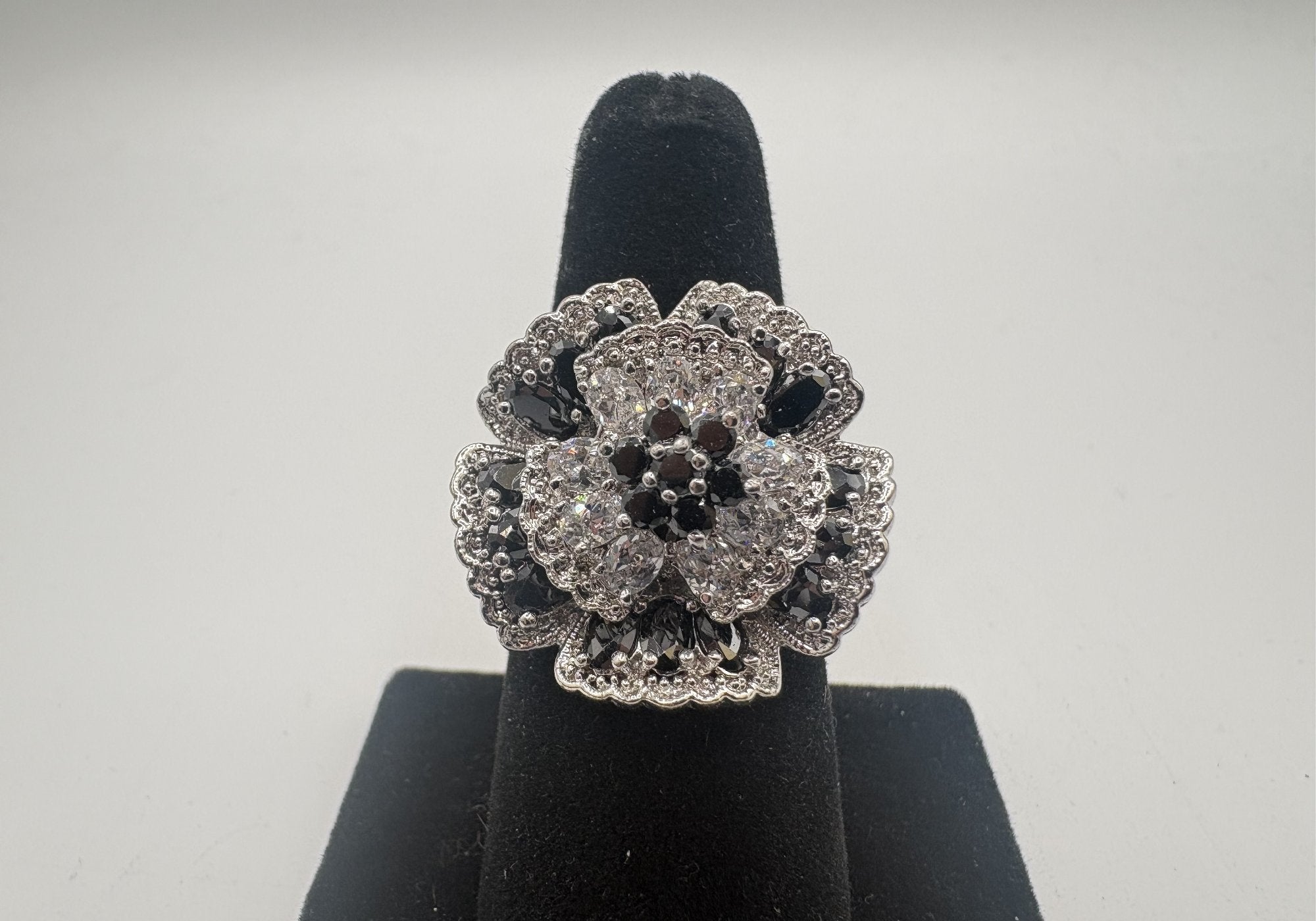 Vintage Nolan Miller Black and Clear Rhinestone Statement Ring