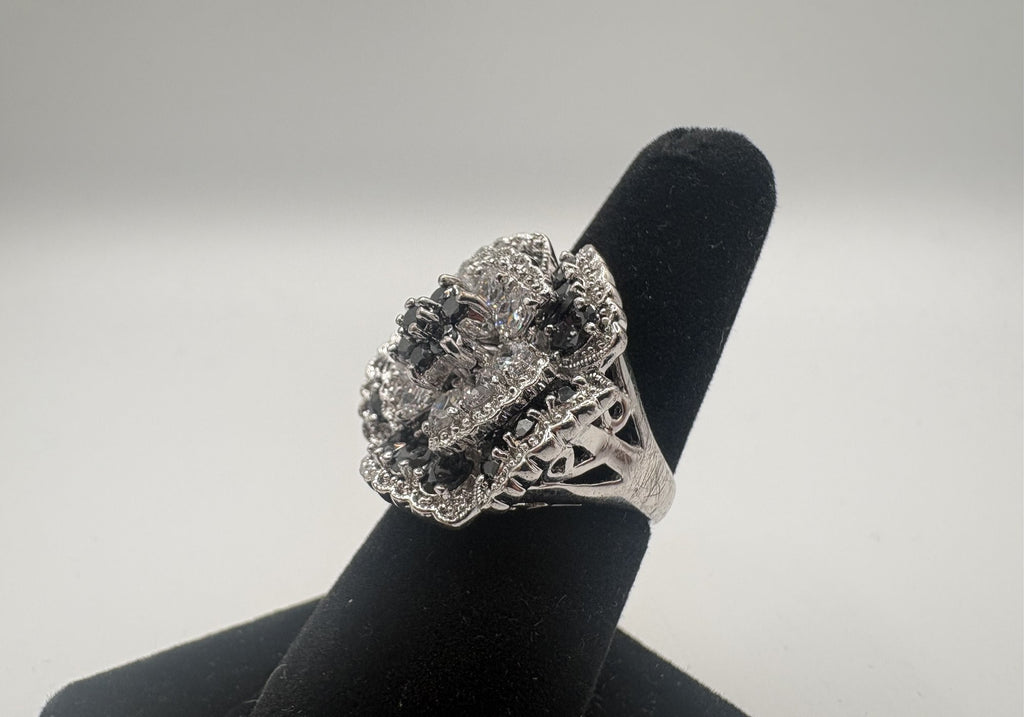 Vintage Nolan Miller Black and Clear Rhinestone Statement Ring