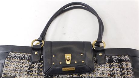 Charles David Tweed and Leather Shoulder Bag [2158E]