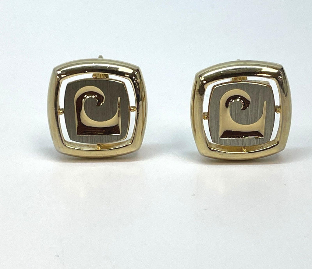 Pierre Cardin Two-Tone Gold Swirl Logo Cufflinks