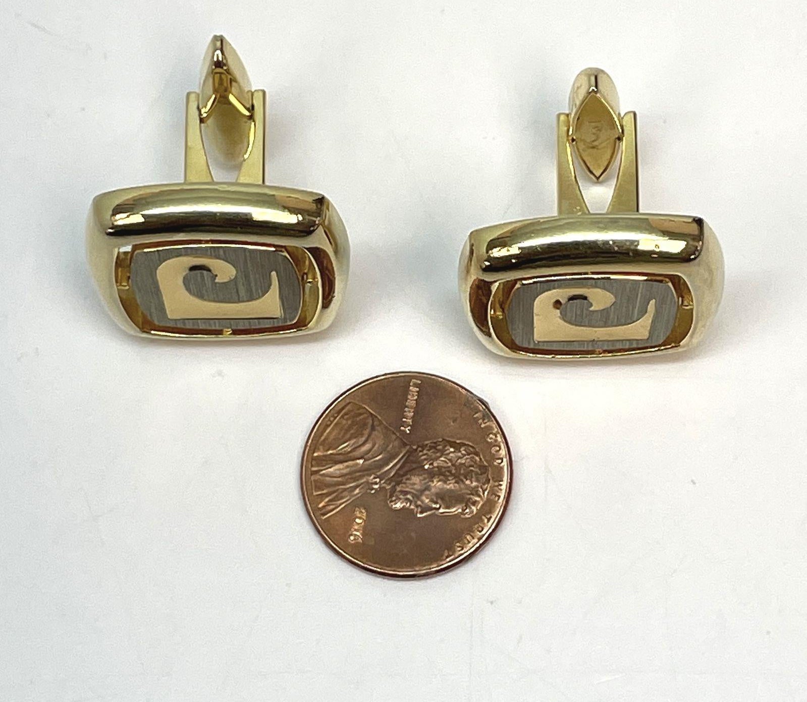 Pierre Cardin Two-Tone Gold Swirl Logo Cufflinks