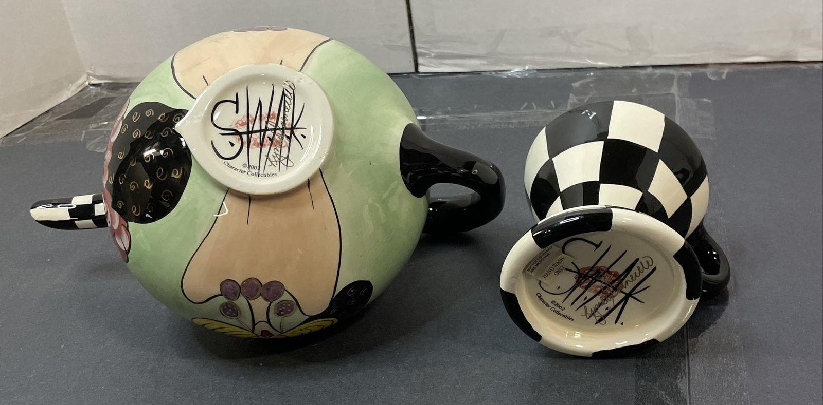 SWAK Character Collectibles Whimsical Teapot & Creamer Set Checkerboard 2003