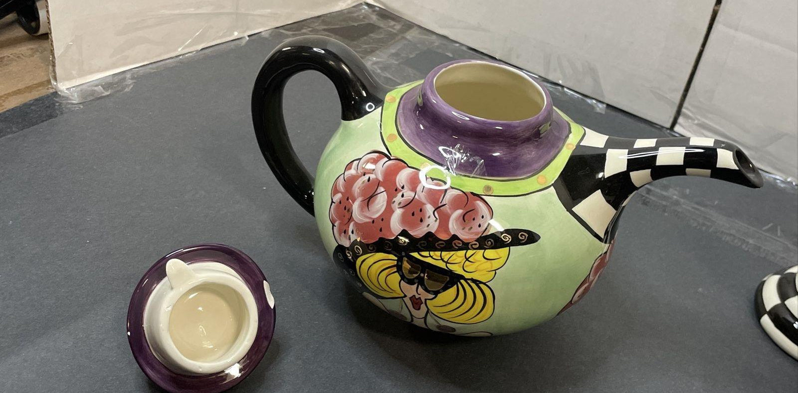 SWAK Character Collectibles Whimsical Teapot & Creamer Set Checkerboard 2003