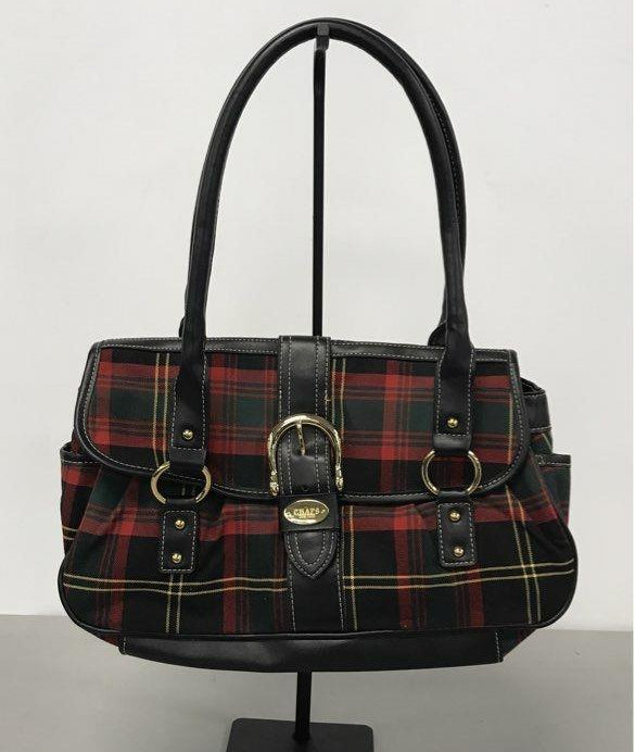 Chaps Women's Red Green Black Plaid Tartan Shoulder Bag Handbag Gold Hardware