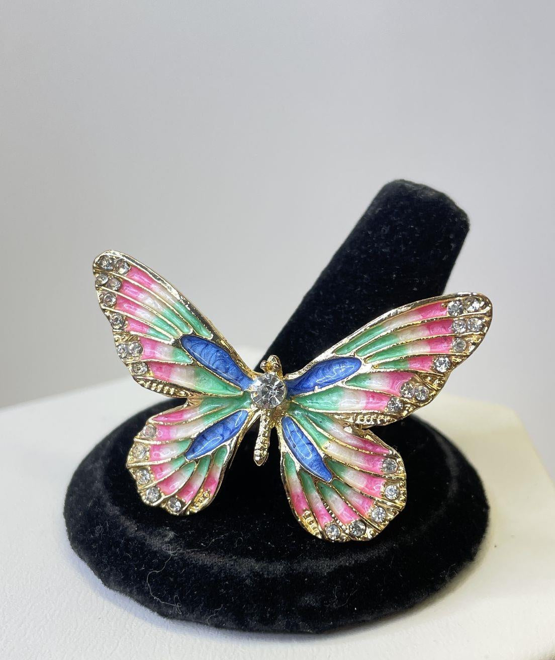 Gold Tone Colorful Wings Butterfly Brooch 8.3g