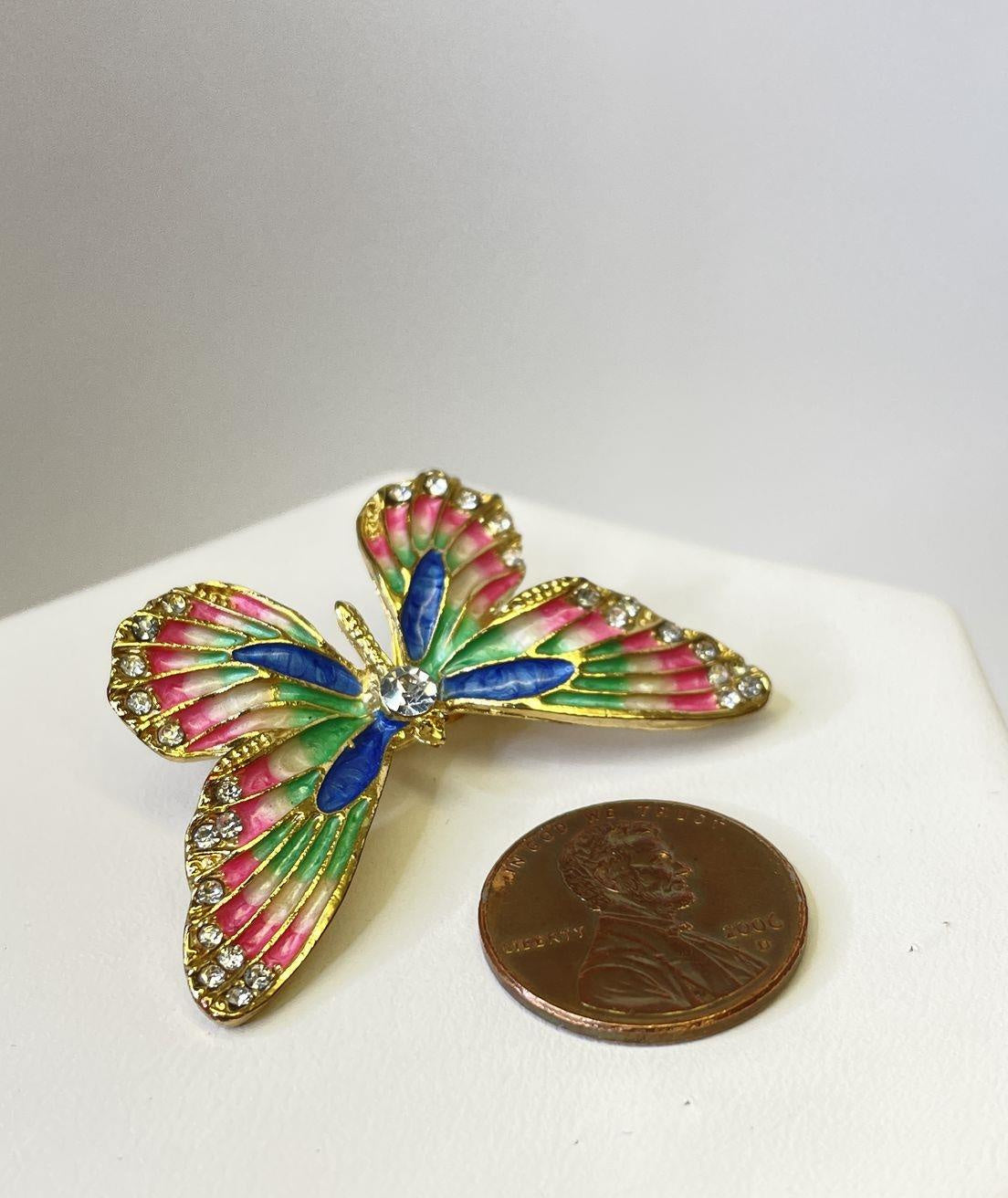 Gold Tone Colorful Wings Butterfly Brooch 8.3g