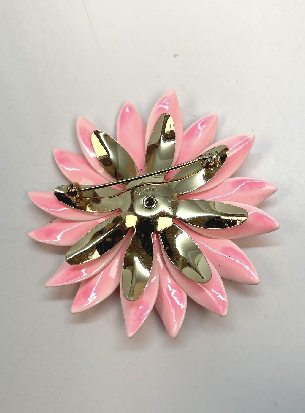 Vintage Emmons Pink Enamel Flower Brooch