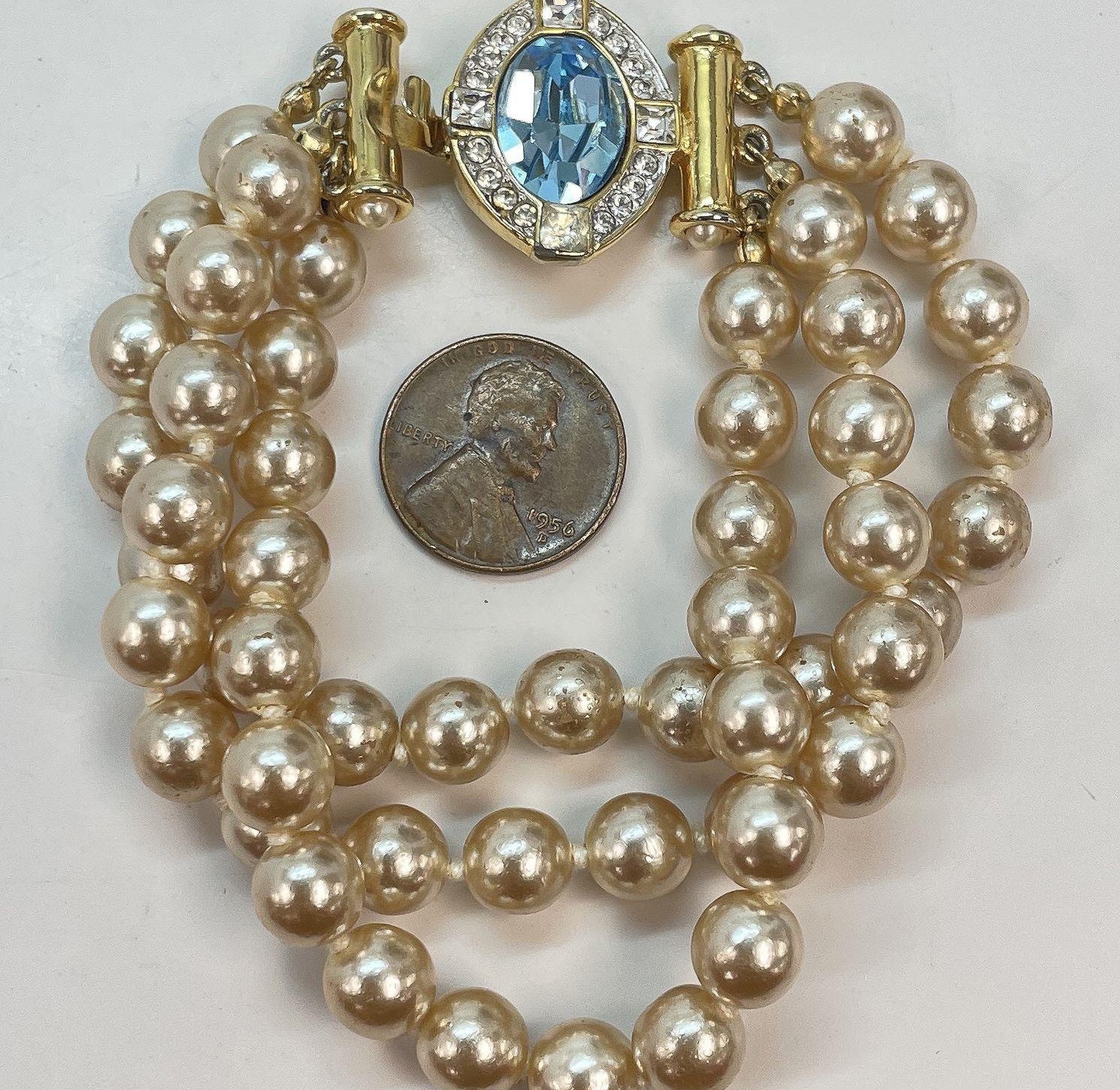 Nolan Miller Blue Crystal & Faux Pearl Bracelet